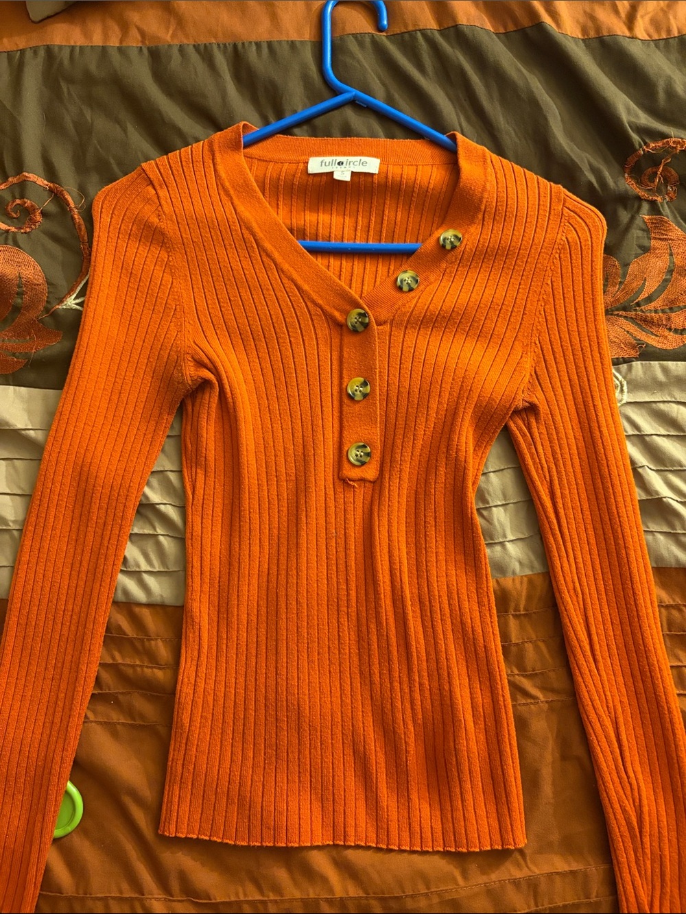Full Circle Women's Ribbed Long-Sleeve Henley Top - Orange